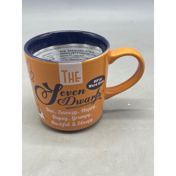 Seven Dwarfs Off To Work Crew Orange Disney Store Coffee Mug Tea Cup READ NEW - Picture 3 of 7